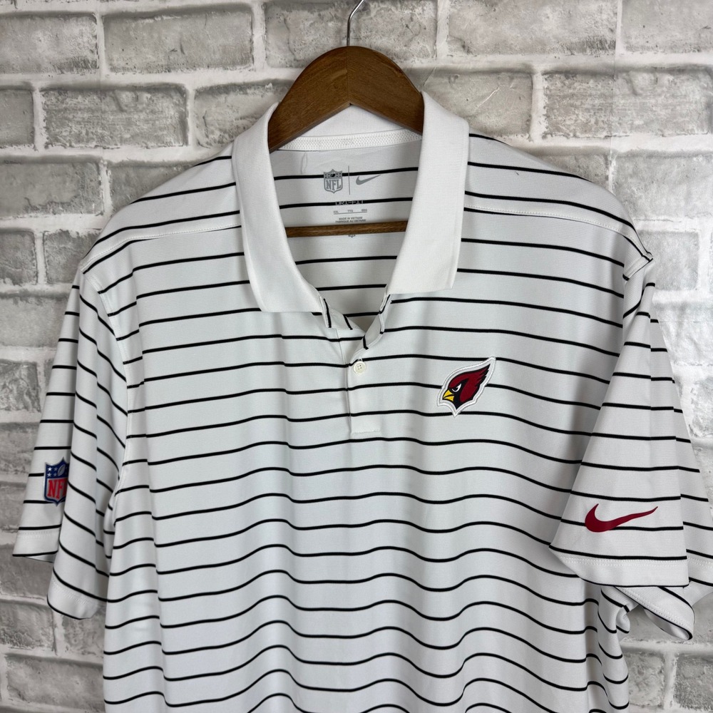 Nike Arizona Cardinals NFL Dri-FIT Polo Shirt Mens XXL White Striped Short Slv